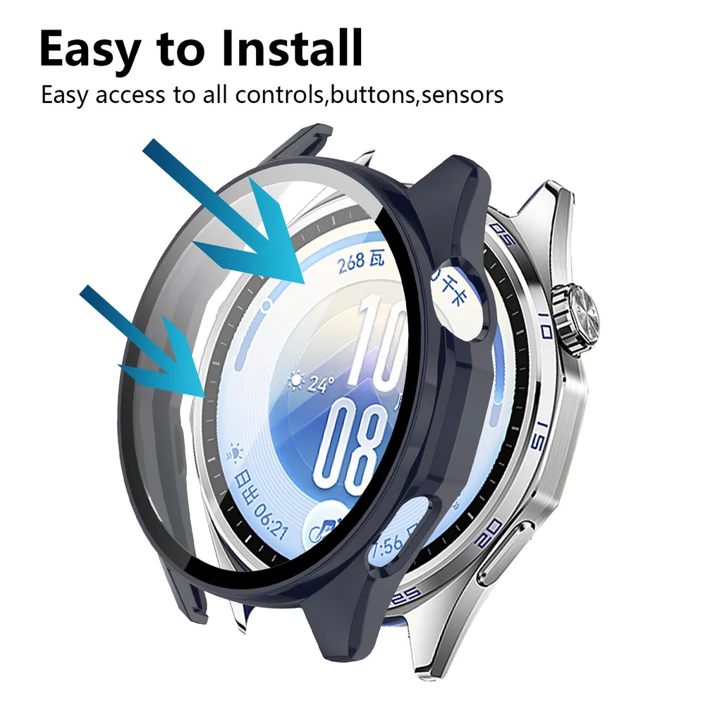 2in1 Tempered Glass Integrated PC Case Scale Non Scale Bezel 41mm 46mm Screen Protector Cover Accessories For Huawei【GT7 GT6】