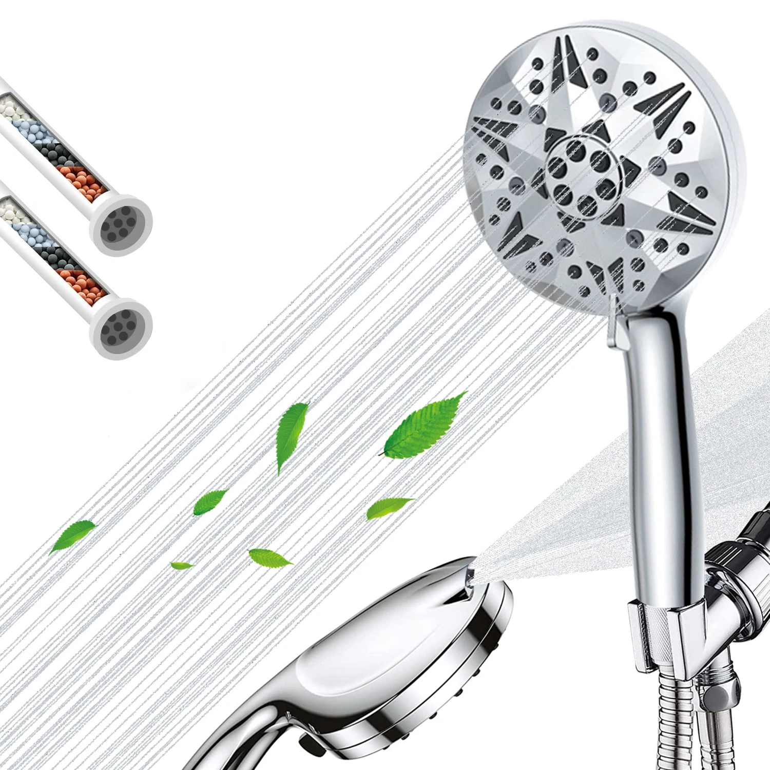 1pc Handheld Shower Head, 10 Modes Removable High Pressure Filter Nozzle, Luxurious Modern Chrome Finish, Built-in Powerful Spra