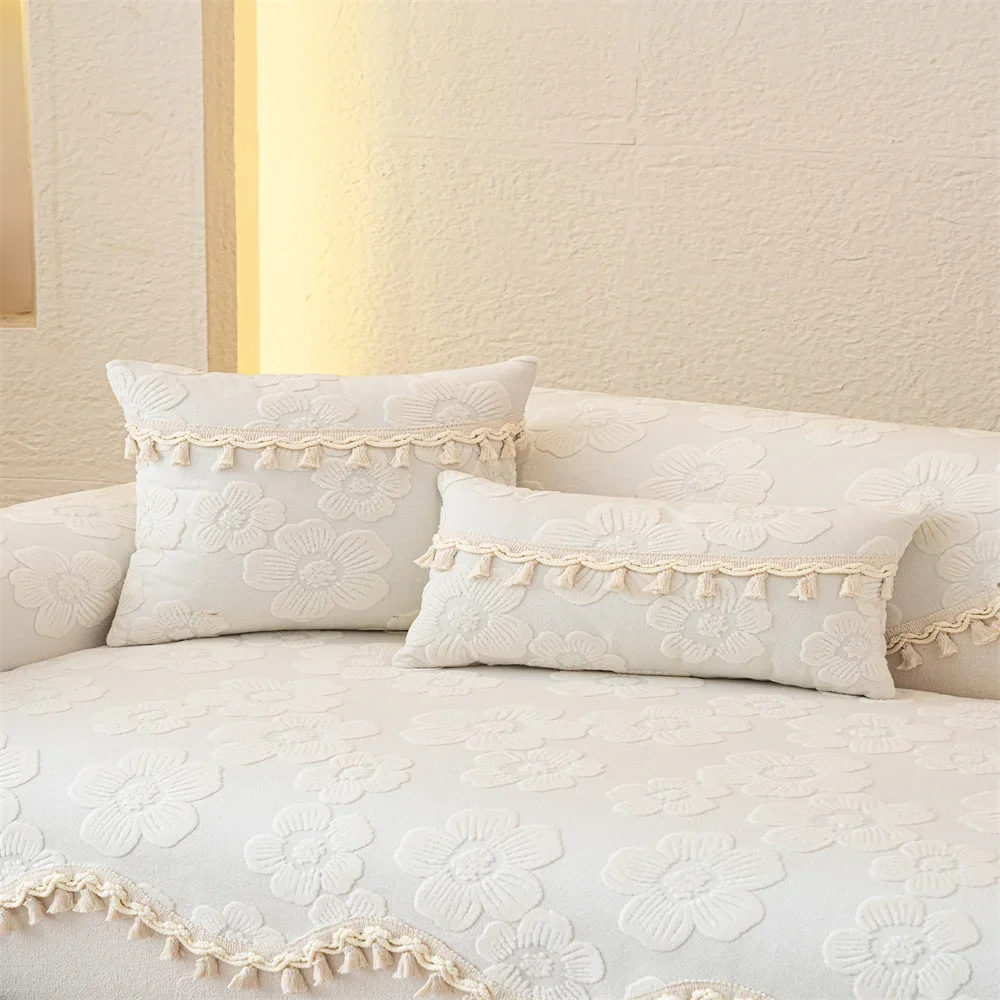 Retro Chenille Sofa Cushion Cover Universal Non-Slip Fixed Straight Row All-Seasons Slipcover for Home Comfort