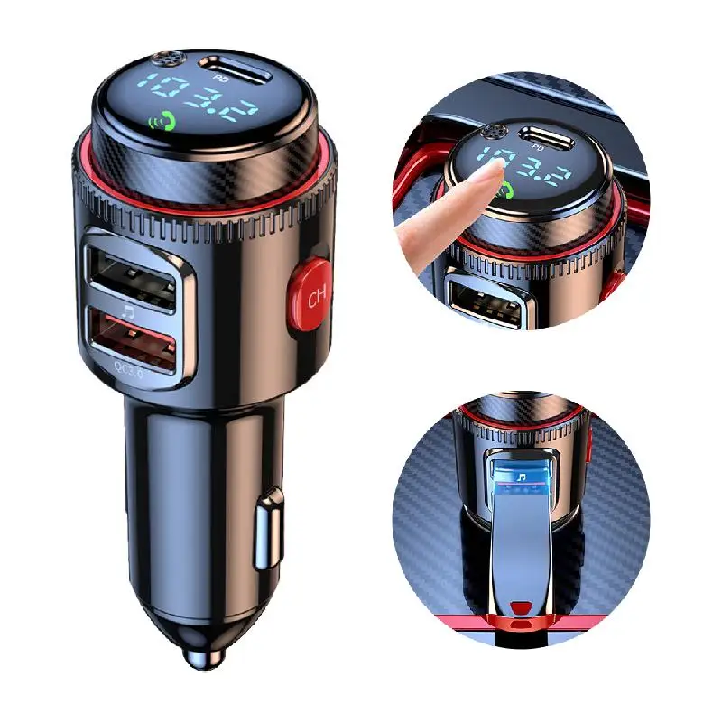 Car Bluetooth-Compatible Adapter Wireless FM Transmitter Dual Fast Charger Supports Hands-free Google Assistant And USB Drive