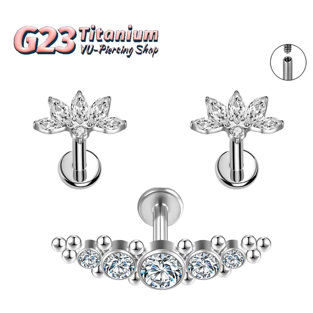 

Hypoallergenic 16G ASTM F136 Titanium Spiral Labret 5A Zircon Helix Tragus Conch Cartilage Fashion Body Piercing Jewelry