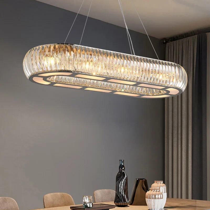 

BOSSEN 2025 Modern Nordic Rectangle Crystal Chandelier Luster Adjustable Hanging Pendant Light Dimmable for Living Room Hotel