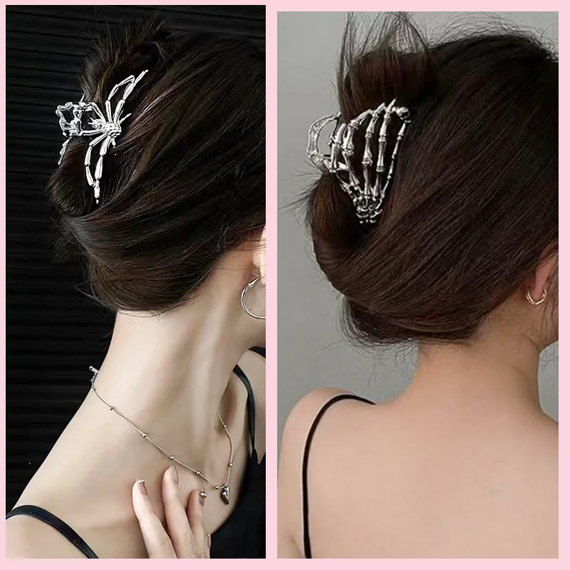 Novelty Halloween Gothic Ghost Hair Claws Alloy Spider Diamond Elegant Women Shark Hair Clip Cosplay Hair Catches Accessories