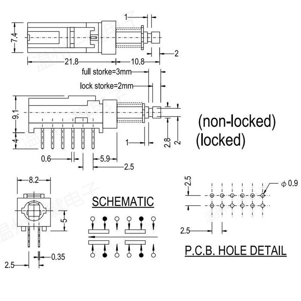 YUXI 1PCS 6/12/18Pin Self-Locking Power Double Row Switch Black Straight Key Button PS-909C/22D0 Switch Keys