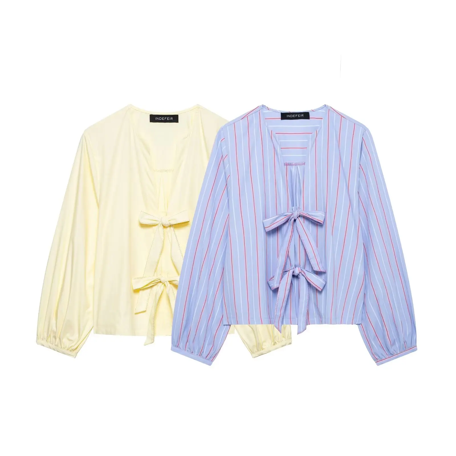 Zevity nueva moda mujer decoración de lazo estampado a rayas blusa suelta mujer camisa de manga larga Chic Chemise Blusas Tops LS9312