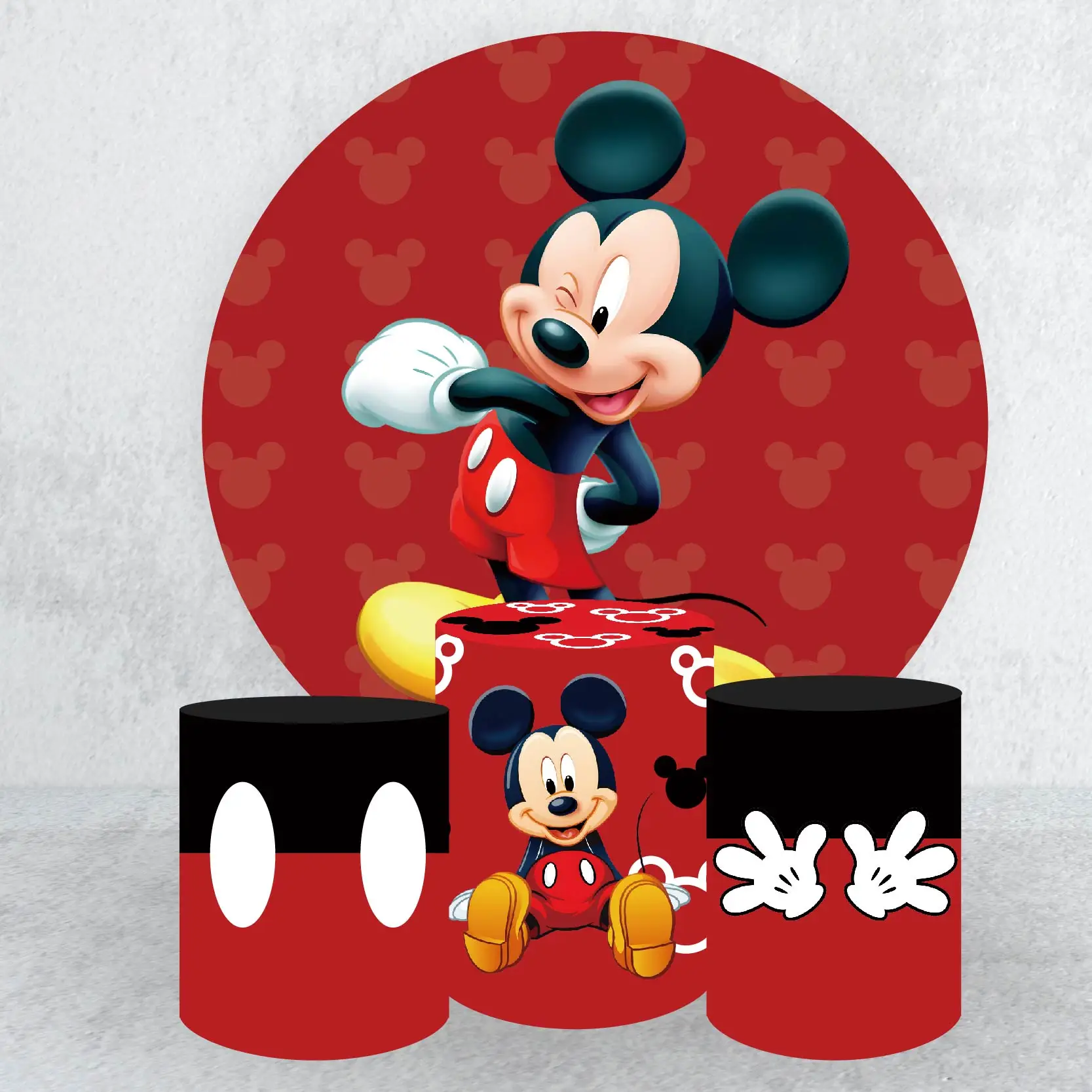 

Disney Cute Mickey Mouse Custom Round Backdrop Cover & Cylinder Covers for Kid's Birthday Party Background Photo Studio Decor