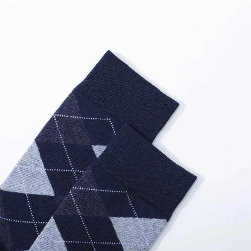 5 Pairs Mens Dress Socks Plus Large Size，High Quality Combed Cotton Crew Socks，Black Cool Argyle Breathable Casual Socks for Men