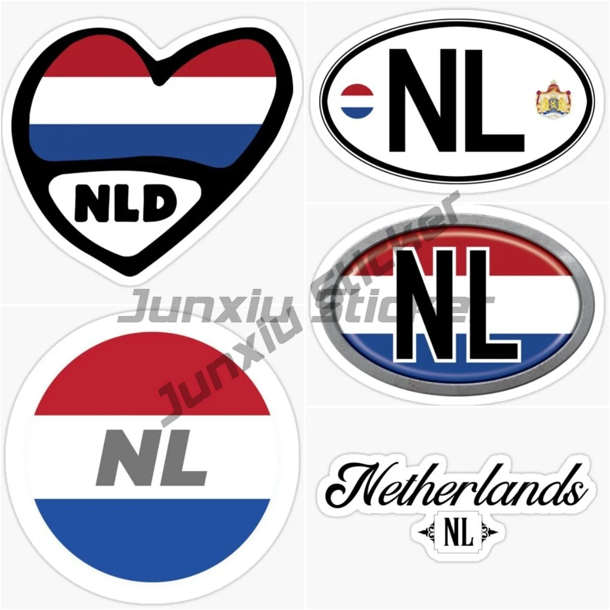 NL Dutch National Flag Code Letter Heart-shaped Flag Car Sticker Vinyl Waterproof and UV Resistant Sticker