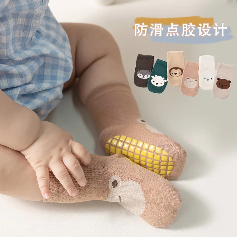 

Носки-тапочки, детские носки, чесаный хлопок, детские домашние нескользящие носки для мальчиков и девочек, средние носки-трубочки для малышей