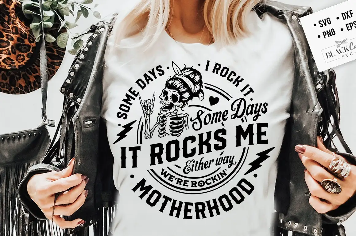 Some Days I Rock It Some Days It Rocks Me Vintage Slogan Women T-shirt 2023 new Individuality Punk Skull Voguish Female Shirt