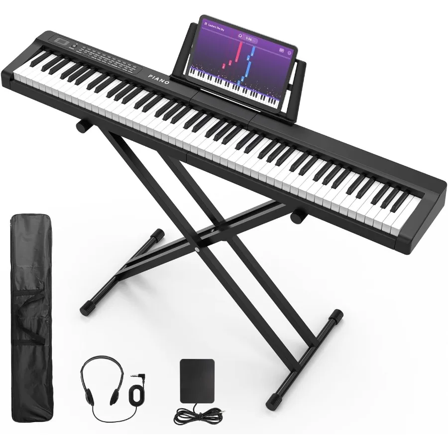 

Digital Piano 88 Key Full Size Semi Weighted Electronic Keyboard with Stand Built-In Speakers Electric Piano Keyboard Sustain P