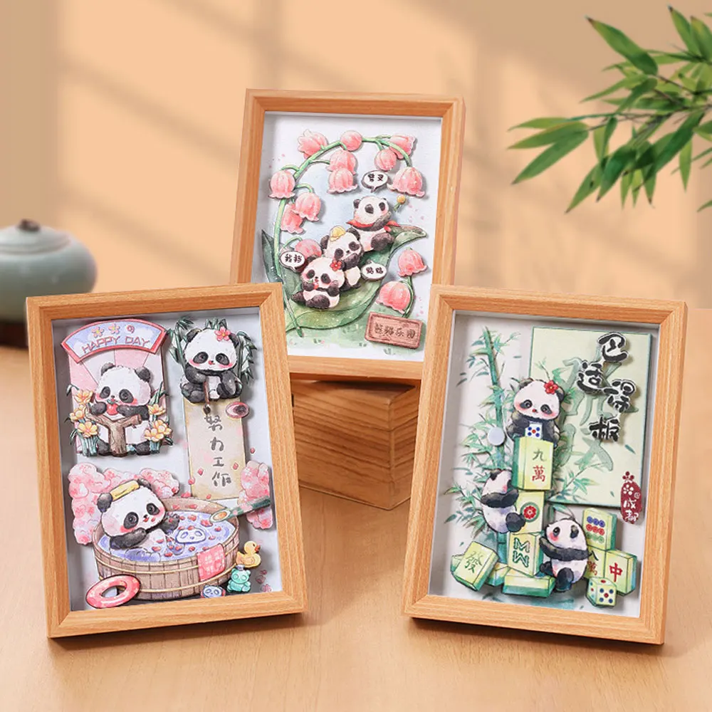 New Chinese-Style Panda 3D DIY Paper Cut Art Framed Decoration Home & Office Display Children's Puzzle Toys Gifts ZG676