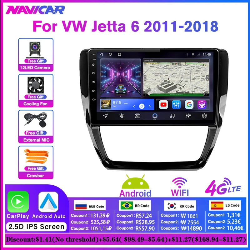 

NAVICAR 2Din Android10 Car Radio For Volkswagen Jetta 6 2011-2018 Stereo Receiver GPS Navigation Auto Radio Bluetooth Player