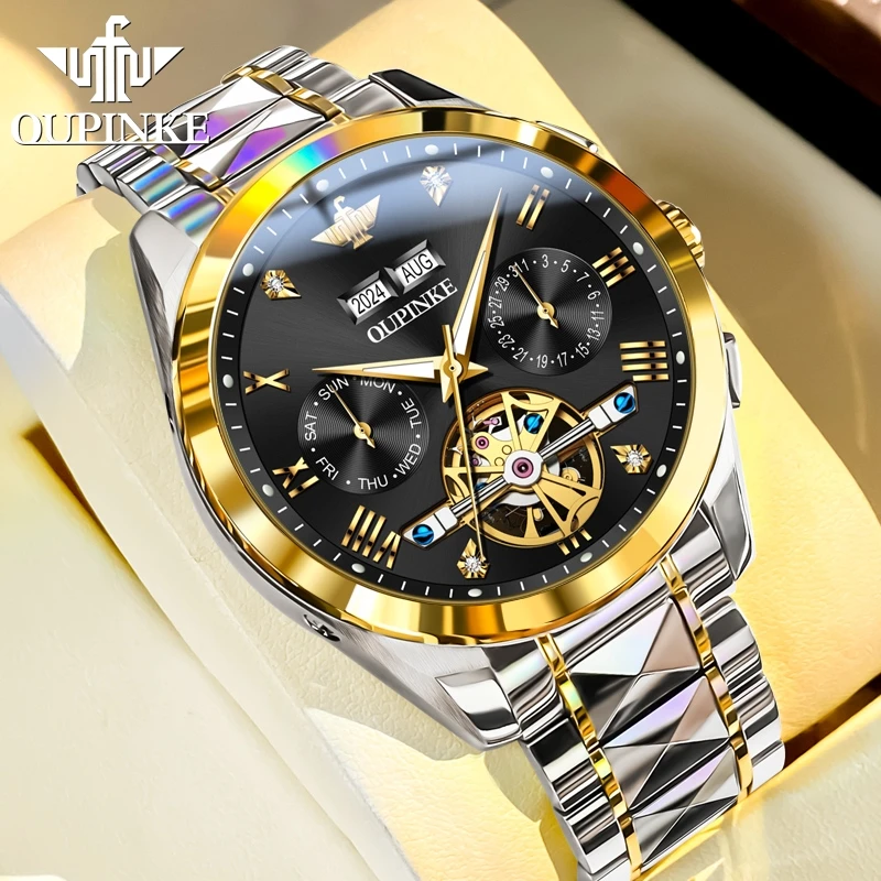 OUPINKE Automatic Mechanical Watch for Men Luxury Top Brand Tourbillon Design Sapphire Mirror Men's Wristwatches  Reloj Hombre