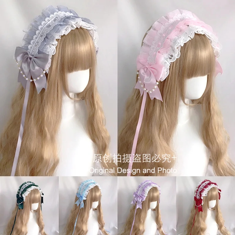 Japanese lolita headband sweet lace kc bow headdress lolita headband lolita headpiece