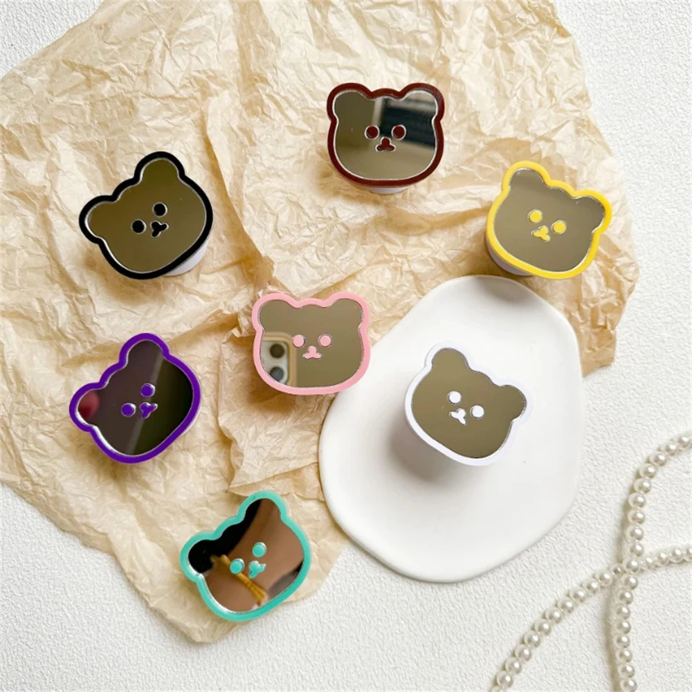 Candy Color Cute Bear Mirror Bracket Phone Grip Tok Griptok Finger Ring For iPhone 15 Samsung Universal Accessories Phone Holder