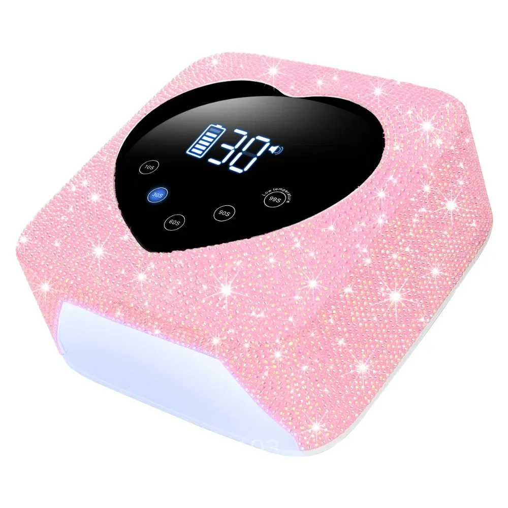 Drahtlose wiederaufladbare Nagel-UV-Lampe, 72 W, Diamant-Strass-Nageltrockner für Maniküre, Herz-Design, Nagellampe mit LCD-Touchscreen