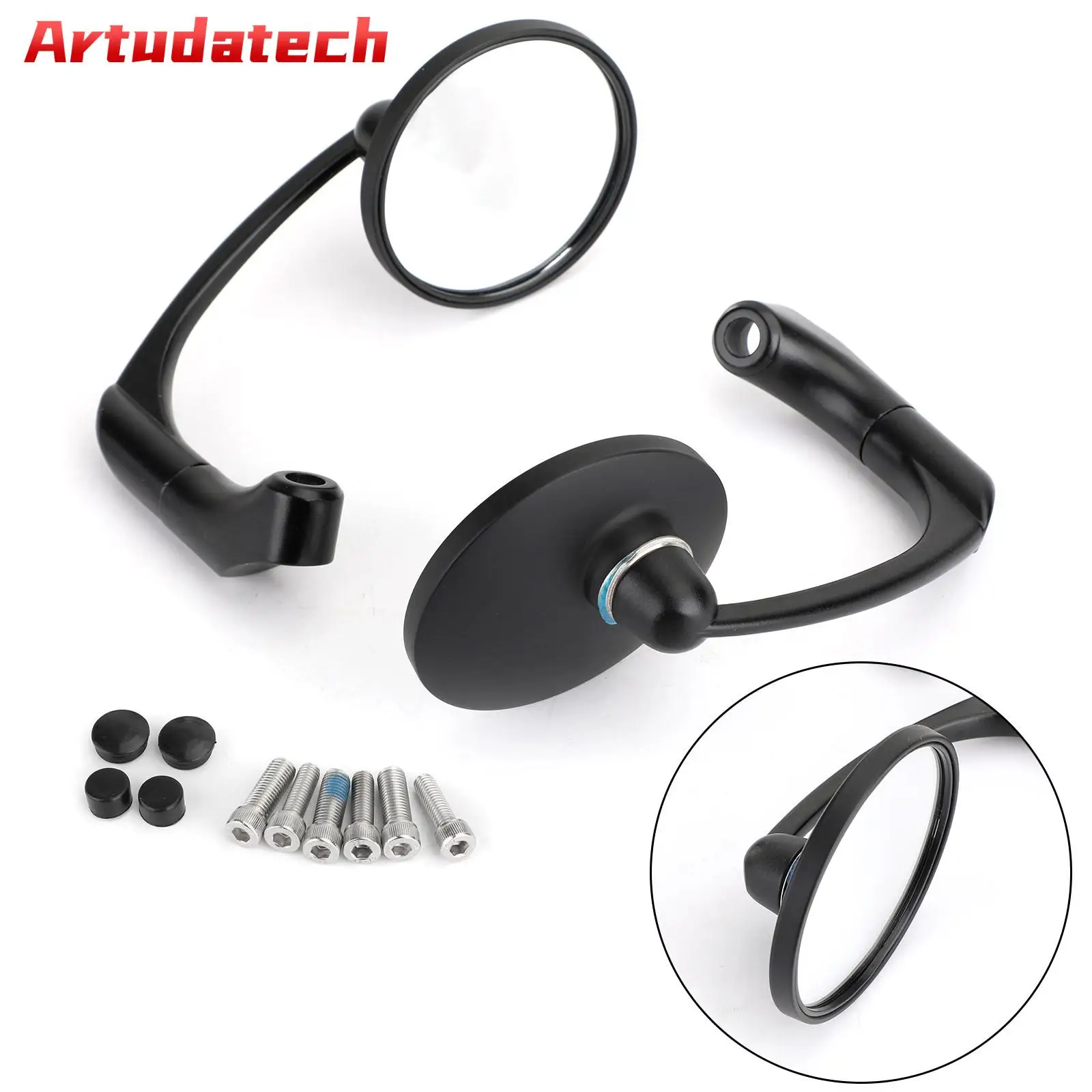 

Artudatech Pair M8 M10 Retro L-Bar Round Mirrors For Cafe Racer Bobber Custom Motorcycle BK