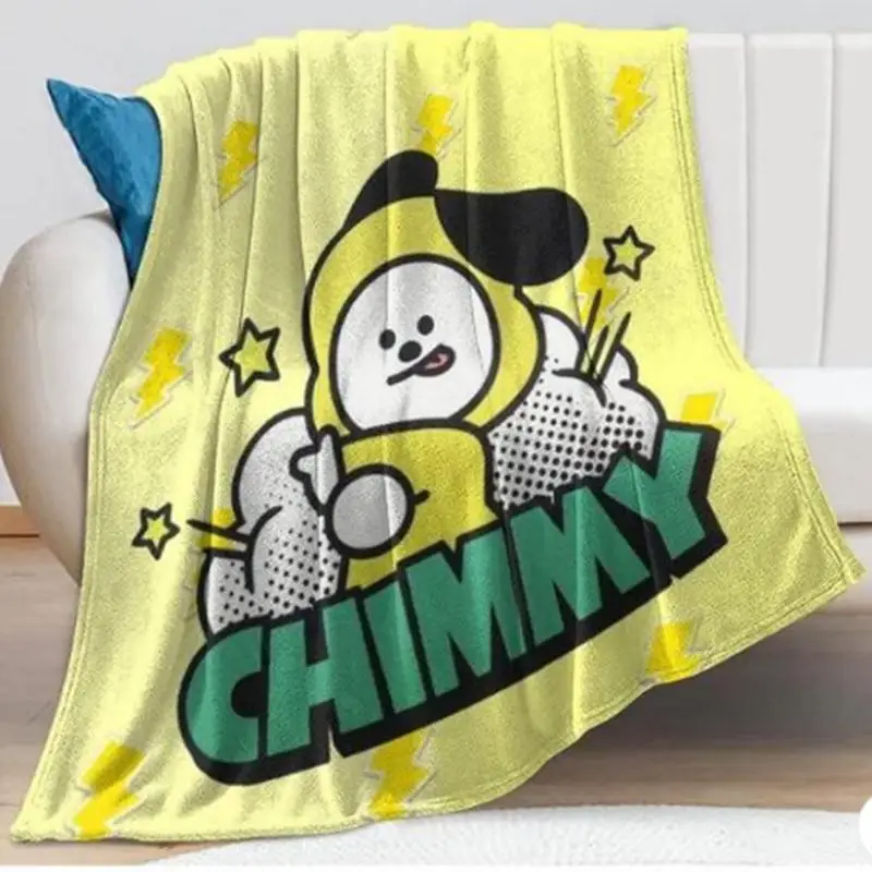 Kawaii Bt21 Blanket Cartoon Home Lightweight Flannel Soft Warm Throw Blanket Suitable for Bed Sofa Travel Camping Office Chair