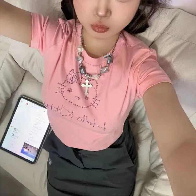 女性用半袖Tシャツ,夏服,セクシー,スリム,タイト,レトロ
