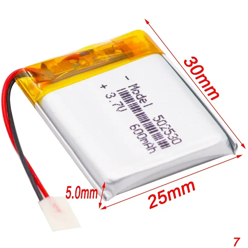 3.7V 600mAh 502530 Lithium Polymer Li-Po li ion Rechargeable Battery Lipo cells For searchlight Tachograph Bluetooth speaker