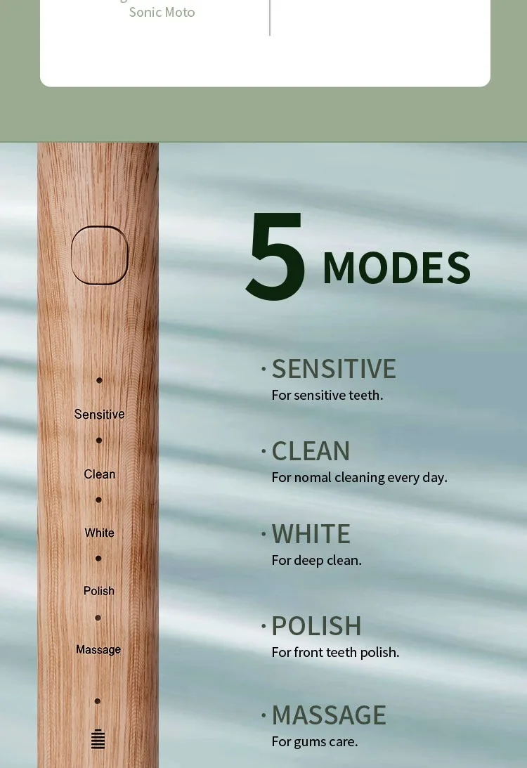 Sonic Electric Toothbrush Eco-friendly Bamboo Smart 5 Mode USB Fast Charge IPX7 Waterproof Soft Home Teeth Whitening Gift Set