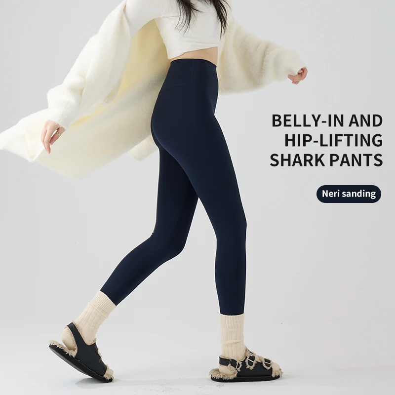 Women Brushed Shark Leggings, 2026 Spring Autumn New, High Waist Tummy Control Yoga Pants, Fleece Lined Warm Thermal Leggings Fo