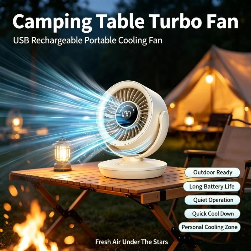 usb充電式デスクトップターボファン、デジタルスクリーン付き、強風、長時間稼働、寮、オフィス、旅行に最適なポータブルファン