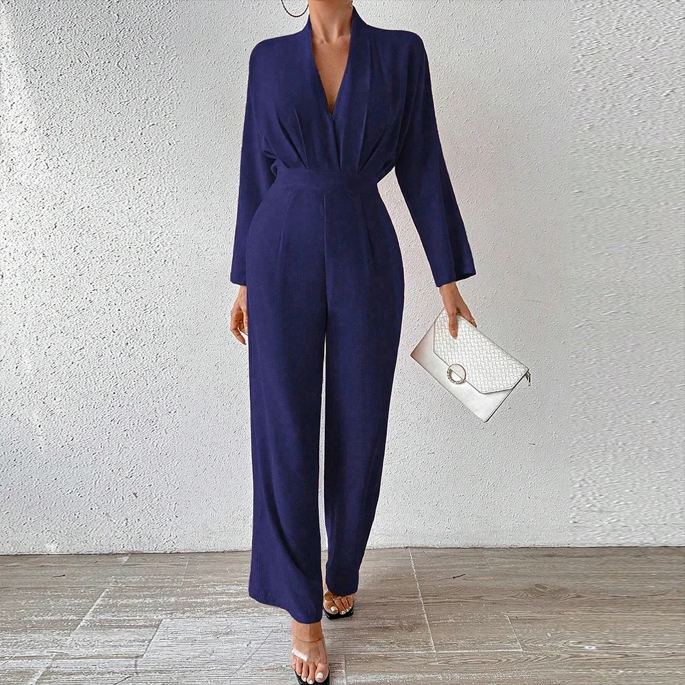 

Women's Office Jumpsuit All-Year V-Neck Long Sleeve Ankle-Length Streamlined Silhouette for Professional
