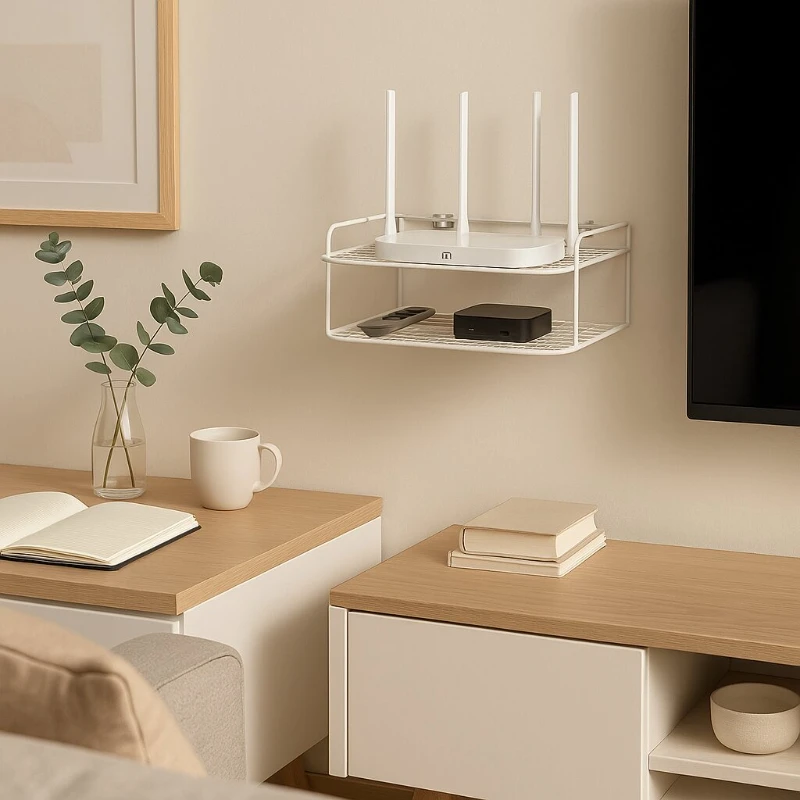 

Wall-Mounted WiFi Router Shelf, No-Drill Set-Top Box Storage Rack, Home Cable Organizer Holder, Heat Dissipation Bracket