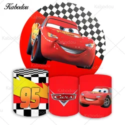 Auto da corsa sfondo fotografico rotondo bambini compleanno Pixar Red Lightning McQueen Circle fotografia sfondo coperture cilindriche