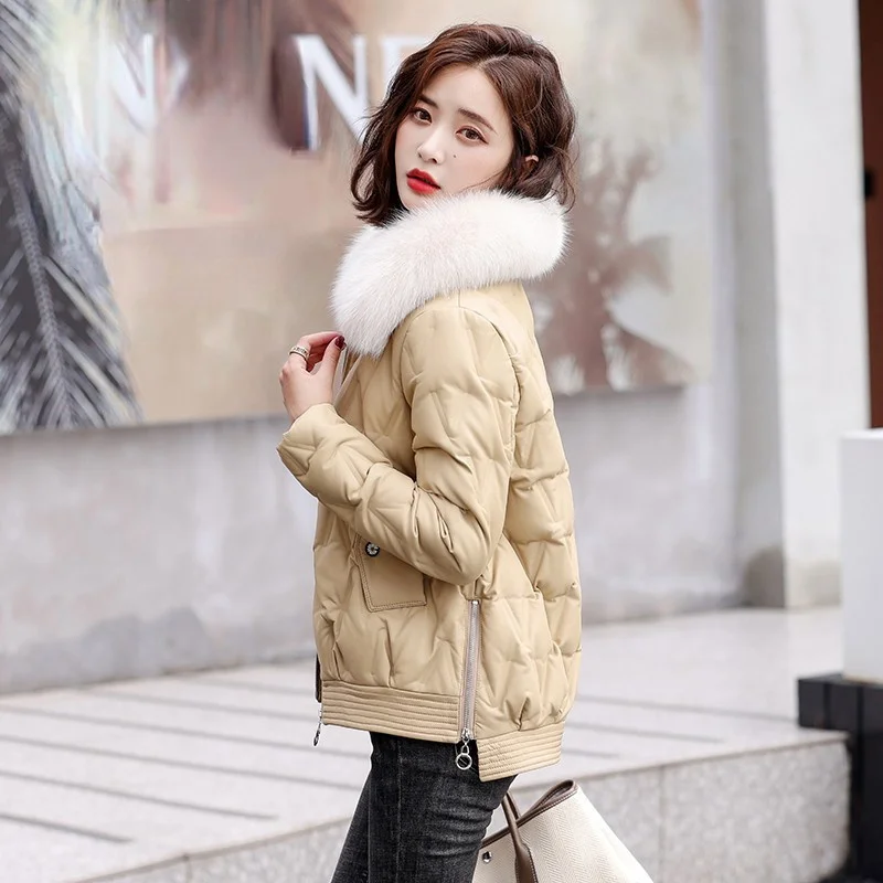 Casual Genuine Leather Jacket Women Winter 2023 Real Fox Fur Collar Sheepskin Coats Female Chaquetas Para Mujer Gxy1238