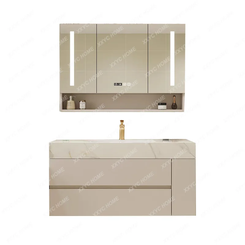 

Stainless Steel Bathroom Cabinet Mirror Cabinet Set Modern Minimalist Bathroom Wash