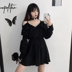 Zoki Black Women Dress Solid Camis Mini Dress Casual Slim Gothic Style Spring Summer Street Wear Girl Clothes Fashion New
