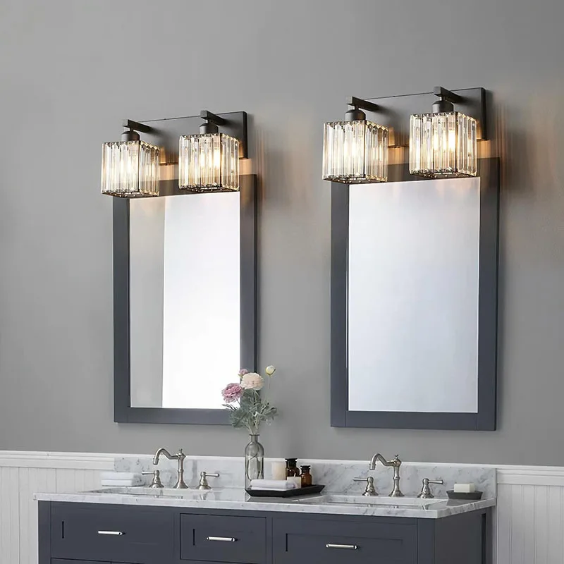 

SANDYHA Minimalist Square Crystal Wall Lamps for Bathroom Mirror Lighting Home Decor Unique Design Elegant Fixtures