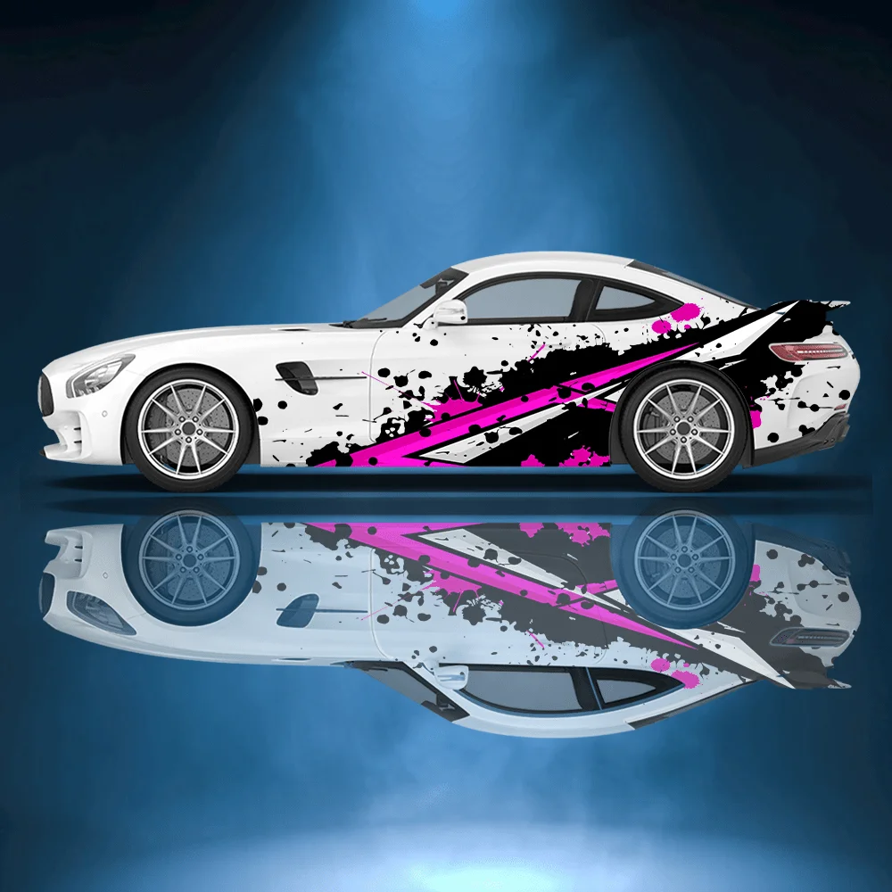 

2pcs Sharp lines and splattered ink Car Side Wrap, Self-Adhesive PVC Waterproof & Scratch-Resistant Stickers, Car Accessory Gift