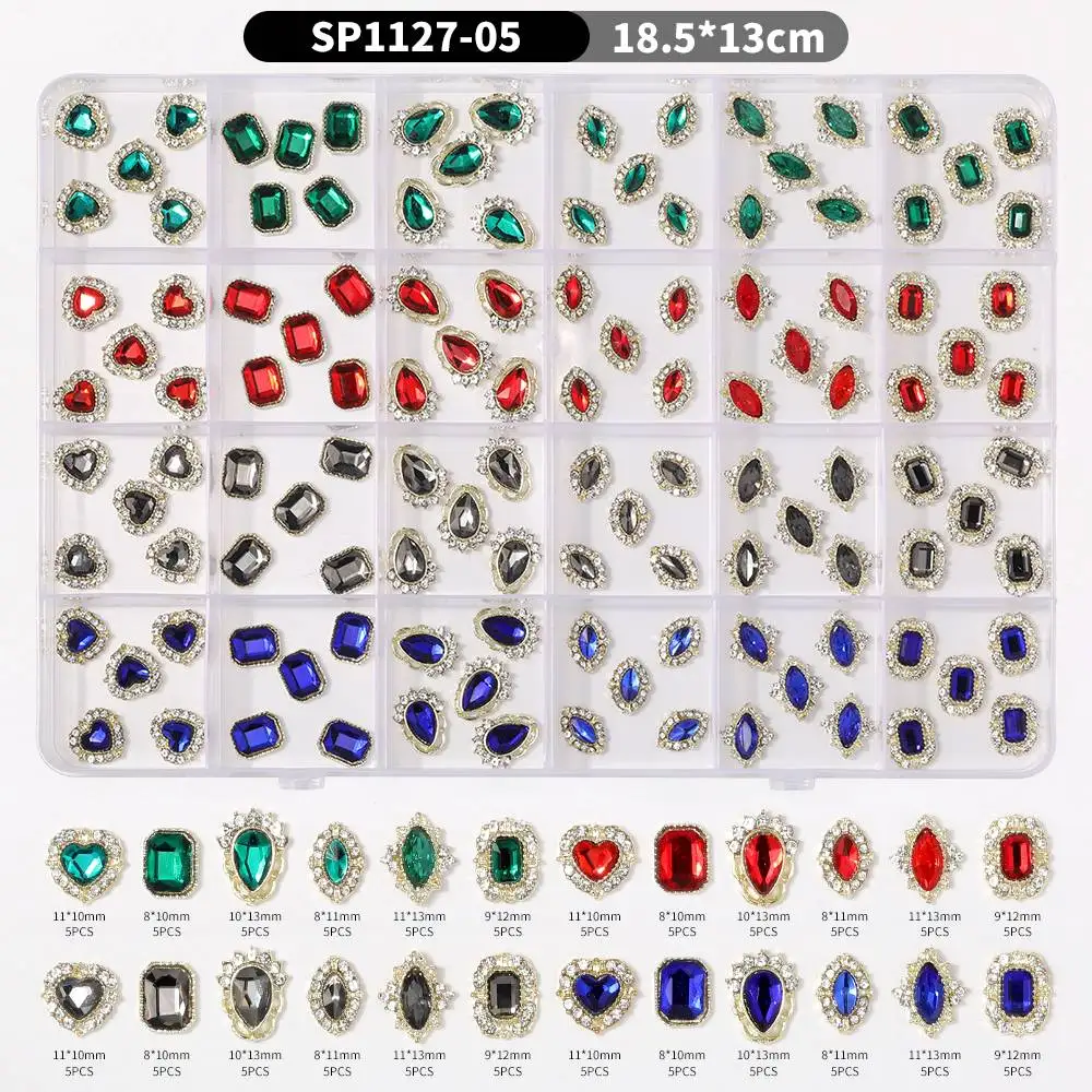 

1Box Luxury Crystal Cross Heart Nail Rhinestone Gem Gold Silver Metal Alloy Plated Diamond Charms for DIY Nail Supplies Jewelry