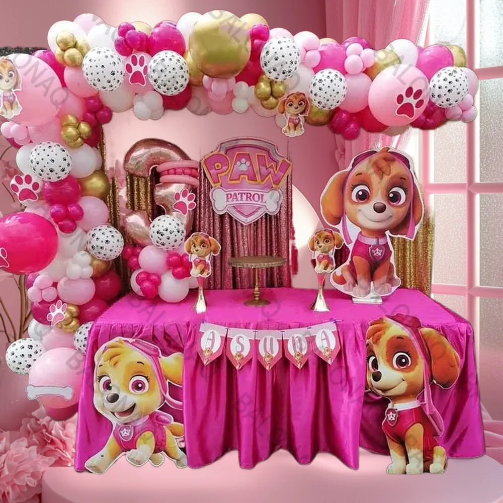114-teiliges Skye PAW Patrol Geburtstagsparty-Dekorationsset Rosa Thema Hunde-Latexballons für Mädchen Kindergeburtstag Event-Zubehör