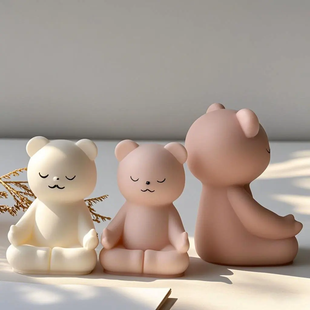 Meditating Bears Aroma Candle Silicone Mold Handmade Soap Candle Making Supplies Resin Plaster Form Bear Home Decor Molds