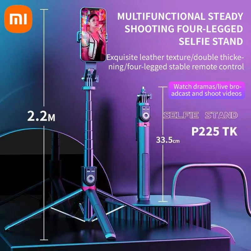 Xiaomi-Palo de Selfie con Bluetooth, trípode de 2,2 m para cámara, con Control remoto, para transmisión en vivo, fotografía con luz de relleno