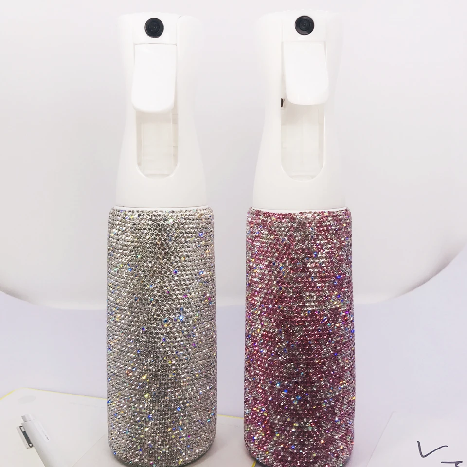 High Pressure Spray Bottles with Rhinestones Refillable Continuous Mist Hairdressing Automatic Salon Barber Water Sprayer 300ML