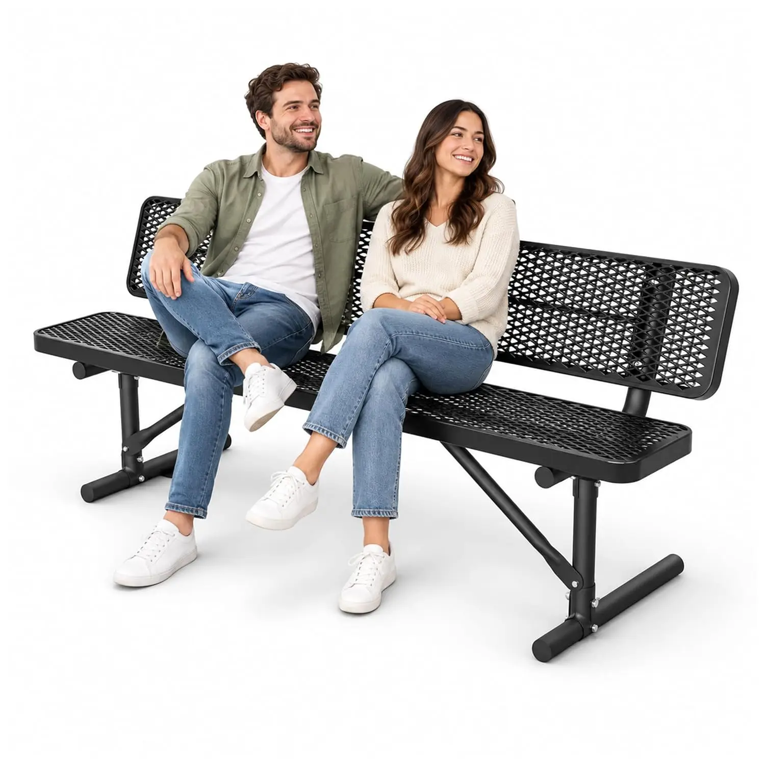 6 FT Outdoor Metal Park Bench, Heavy Duty Expanded Mesh Patio Bench with Backrest, Weatherproof Steel Bench for, Customized