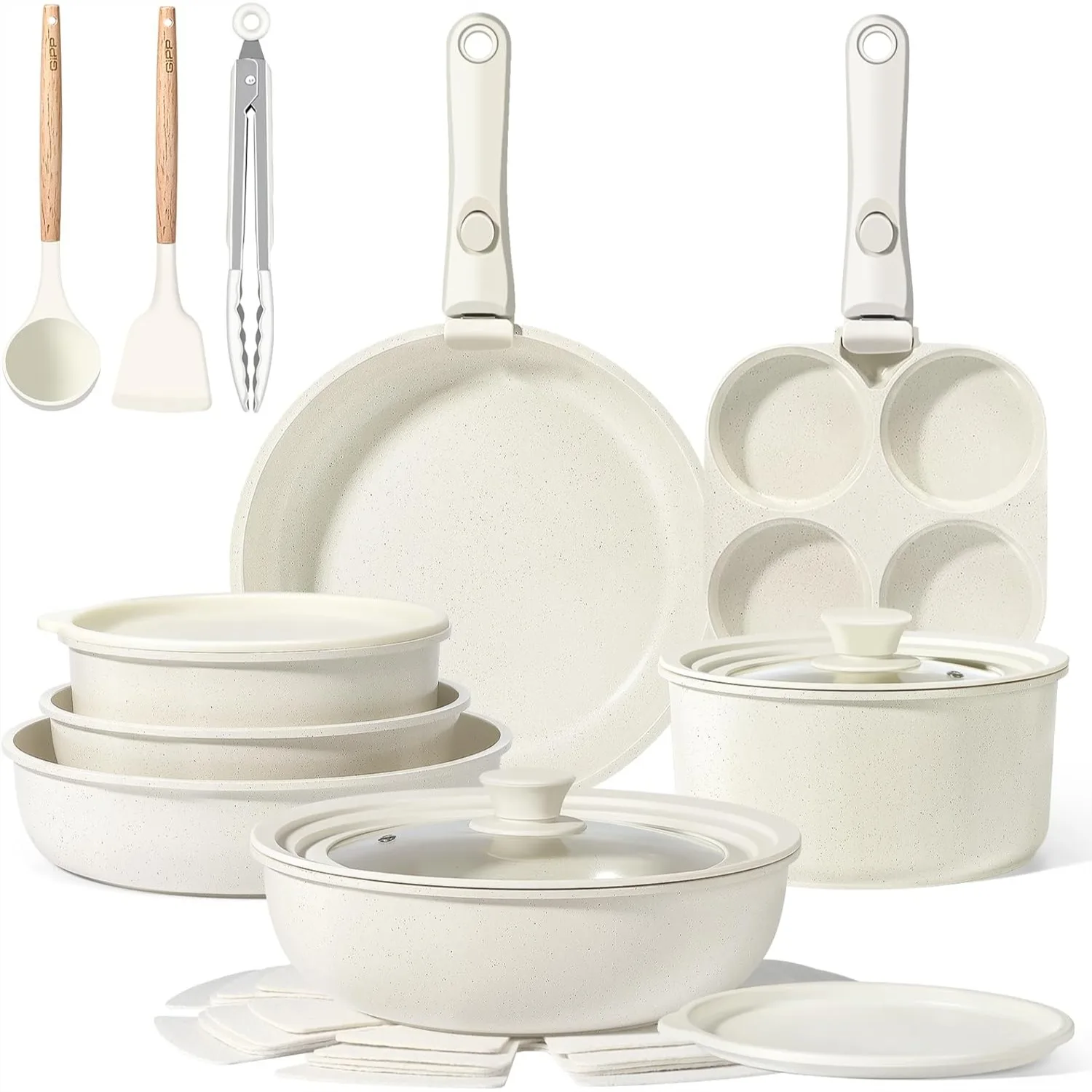

Ceramic Pots and Pans Set Nonstick, Detachable Handle Cookware, 21 Piece with Silicone Utensils, Dishwasher & Oven Safe