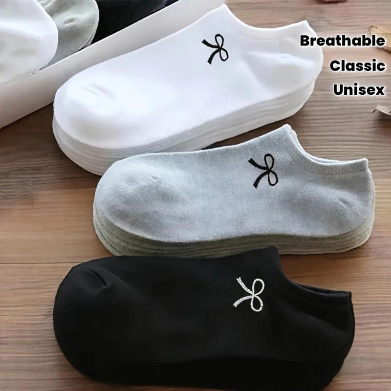 6Double Random Color Ladies Bowknot Socks - Breathable Spring and Summer Invisible Socks Suitable, Wide Ankle Area, Loose Ankle
