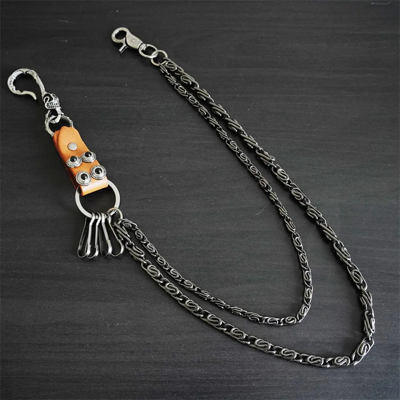 55Cm Men's Waist Key Chain Retro Skull Metal Hip Hop Gothic Punk Skull Pants Jeans Bike Ride Wallet Key Ring