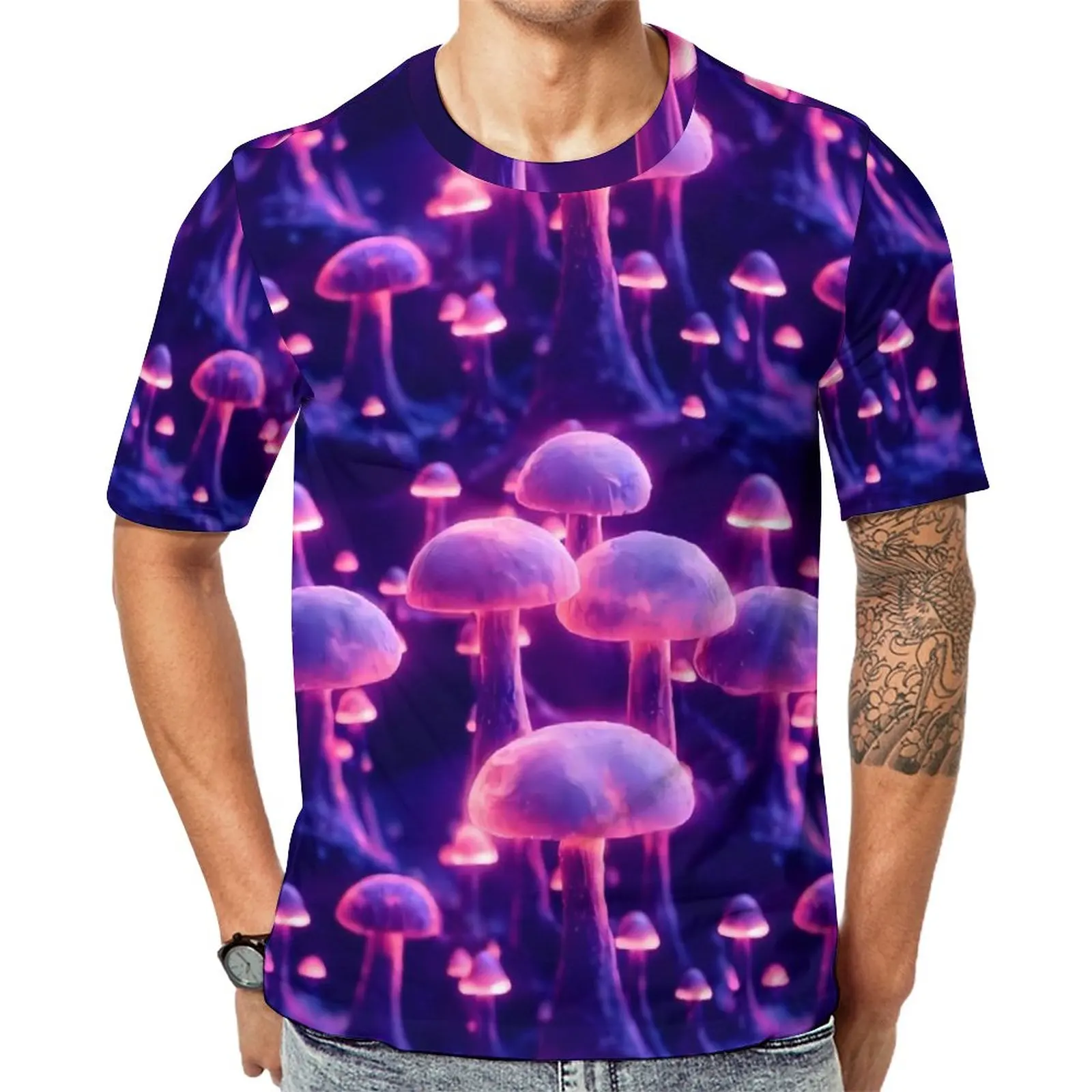 Magic Mushroom T Shirt Purple Mushrooms Print Man Cool T-Shirts Beach Graphic Tee Shirt Y2K Big Size Clothes Birthday Present