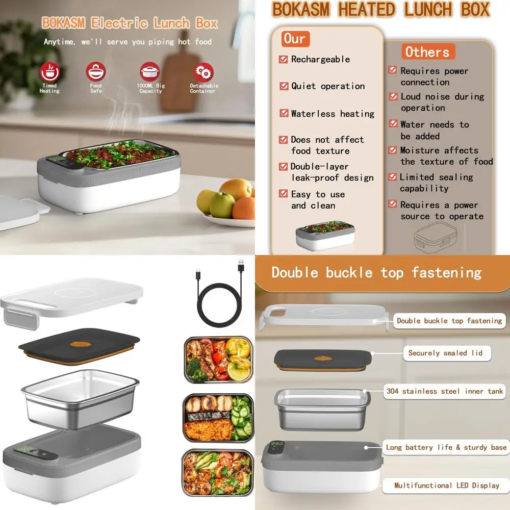 

Мужской портативный перезаряжаемый ланч-бокс с электрическим подогревом, аккумулятор 14000 мАч, емкость 1000 мл, идеально подходит для путешествий, улицы, пикника, выключения