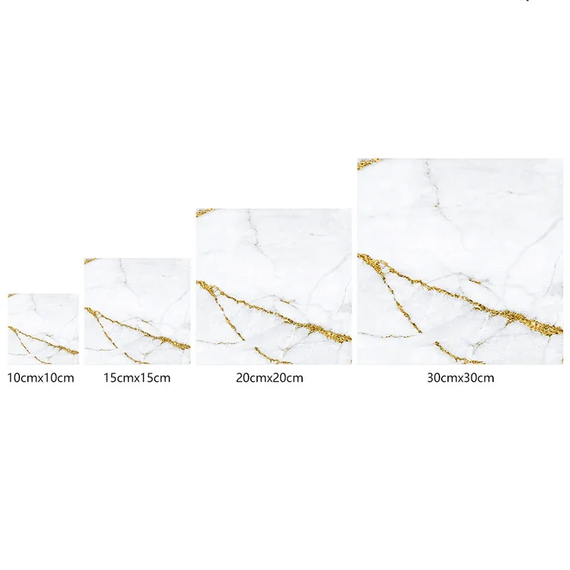 10Pcs/set White Gold Marble Tile Sticker Self Adhesive Waterproof Crystal Hard Tile Sticker Kitchen Bathroom Decorative Sticker