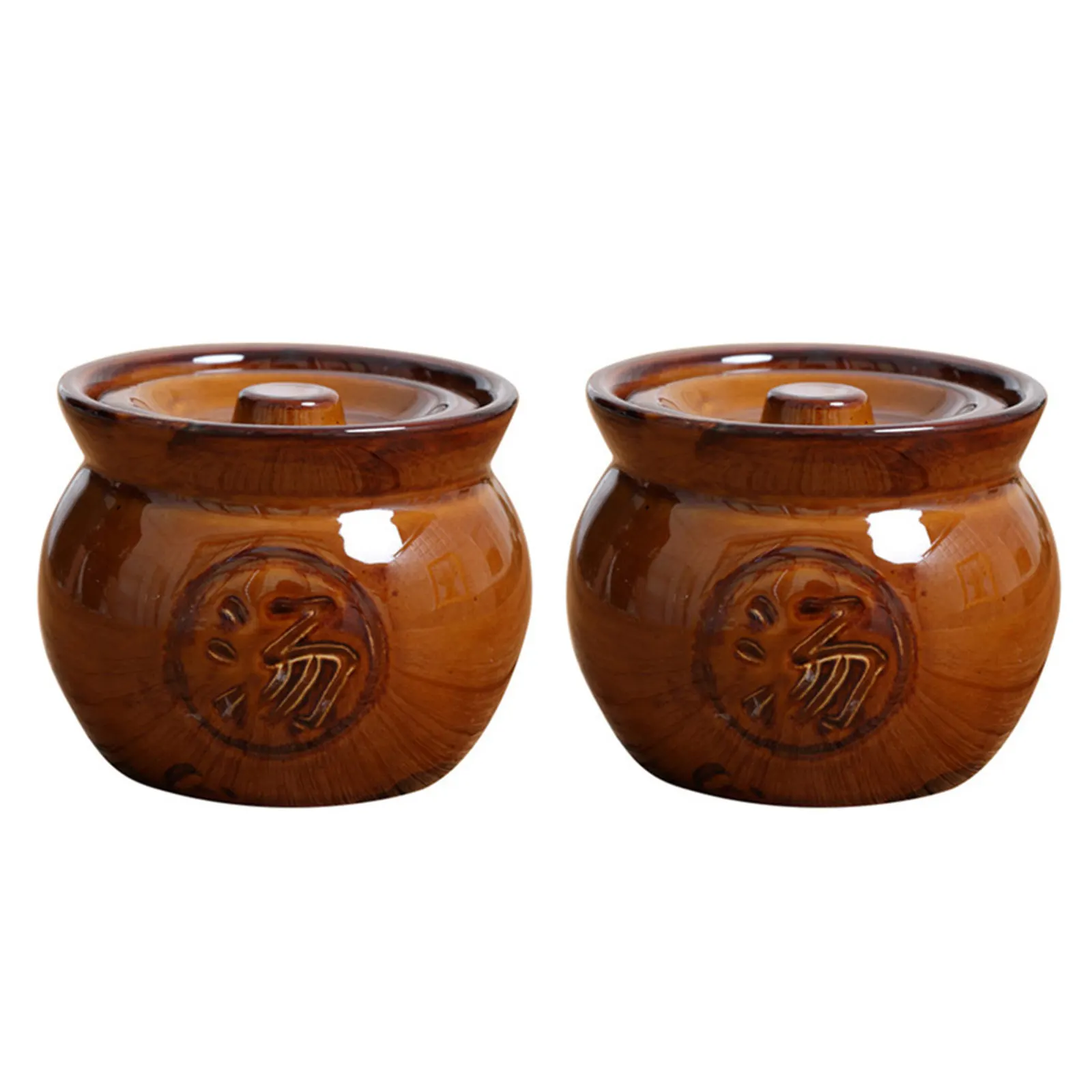 

2Pcs Household Ceramic Stew Pot with Lid Fine Workmanship Smooth Surface Even Heating Soup Pot for Kitchen Cooking