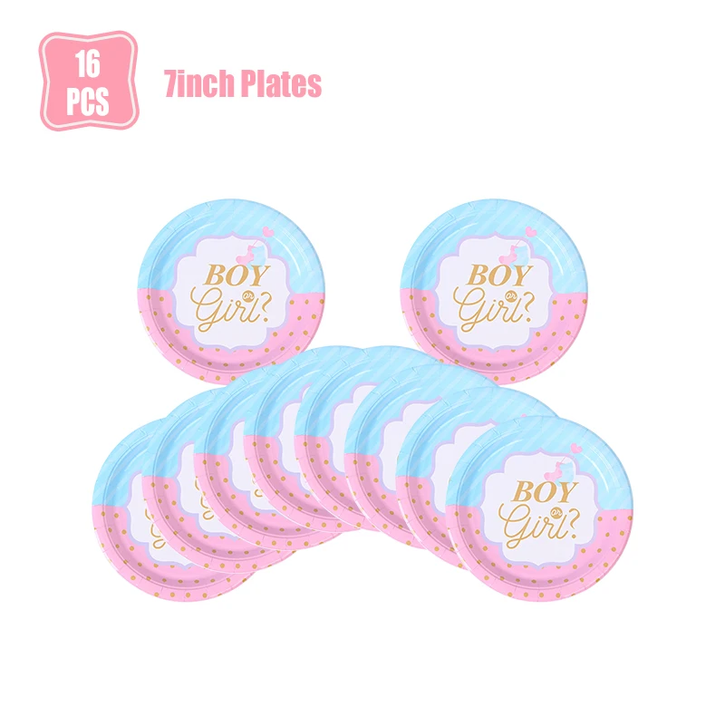 Gender Reveal Baby Party Decorations Disposable Tableware Boy or Girl Baby Shower Plates Cups Straw Latex Balloons Bag Backdrop